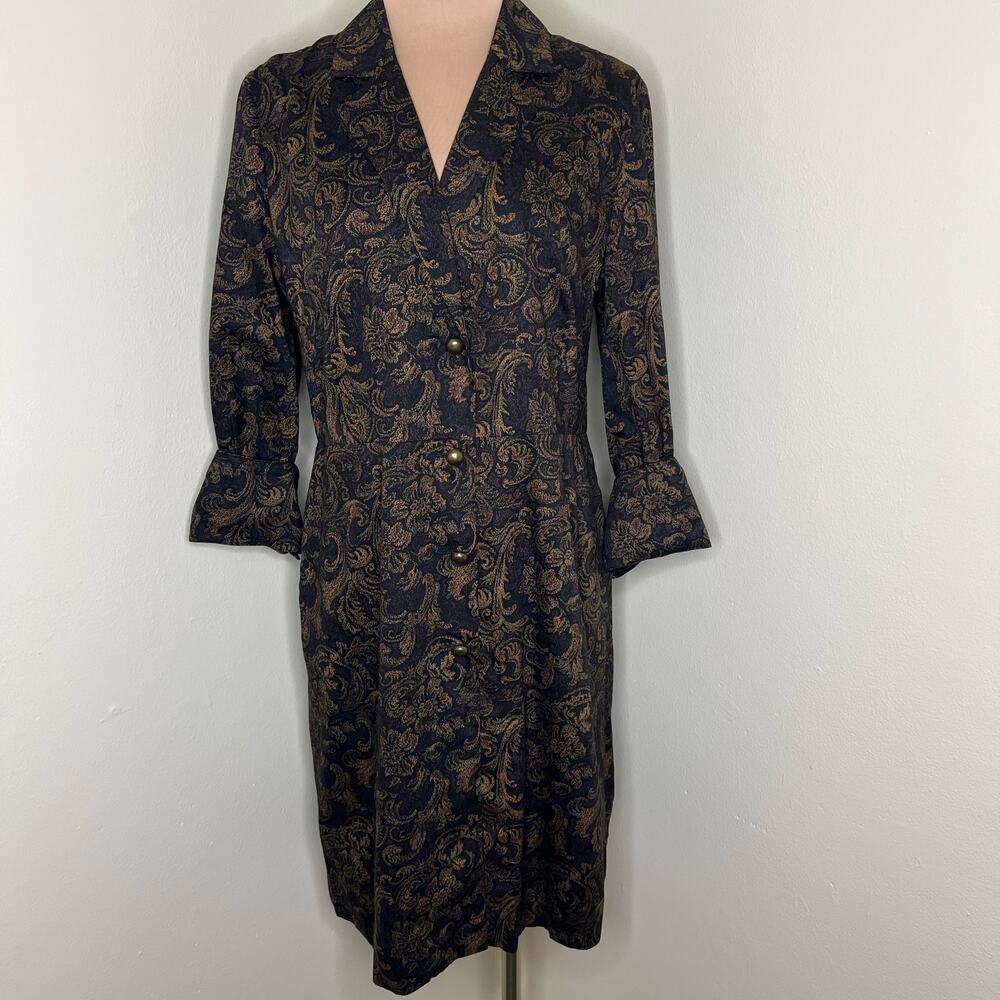 Peruvian Connection Coat Dress w Pockets 8/10 Womens Brown Cotton Paisley Midi